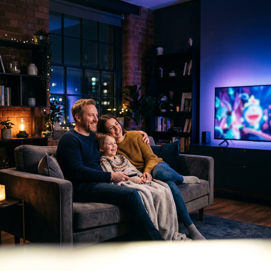 Family watching area69iptv IPTV on TV